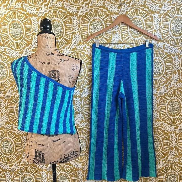 NWT Free People Joan Fauxchet Striped Knit Top Pant Set in Sky Surfer Combo Sz S - Picture 11 of 12